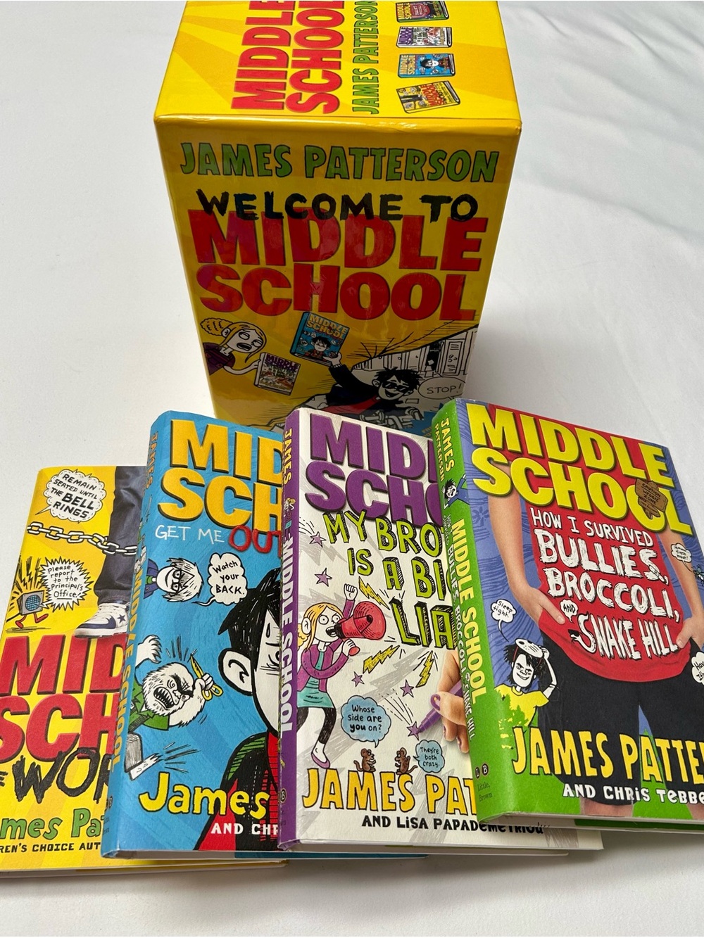 JAMES PATTERSON “WELCOME TO MIDDLE SCHOOL” HARDCOVER SET OF 4 BOOKS